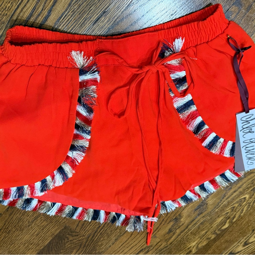 Anthropology Chic Red Women's Shorts with Fringe Detail